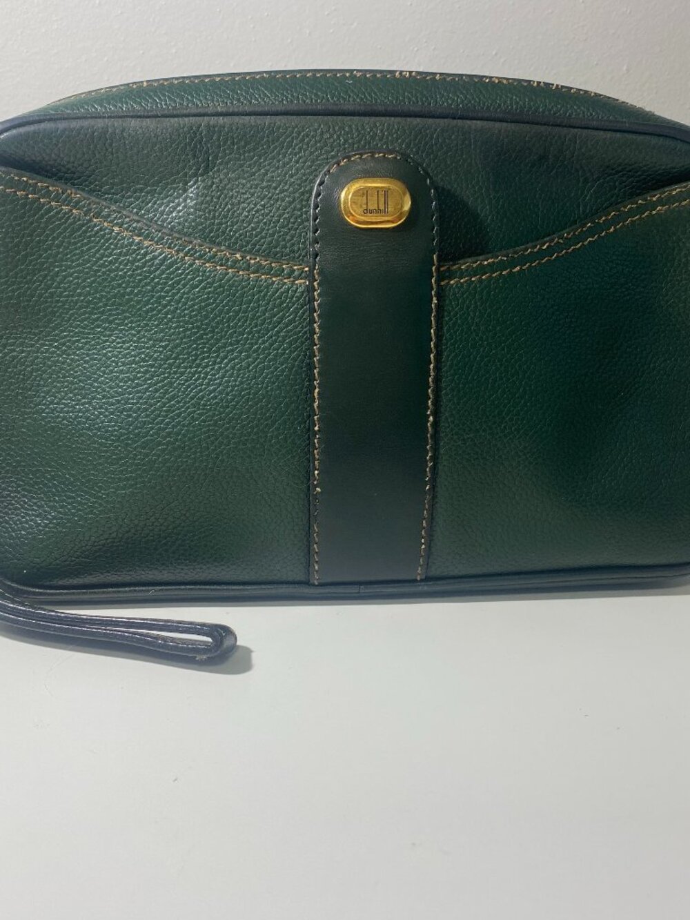 Dunhill Green Leather Clutch Bag Vintage Zip Top Organizer Travel Pouch/Wrislet - Picture 3 of 16